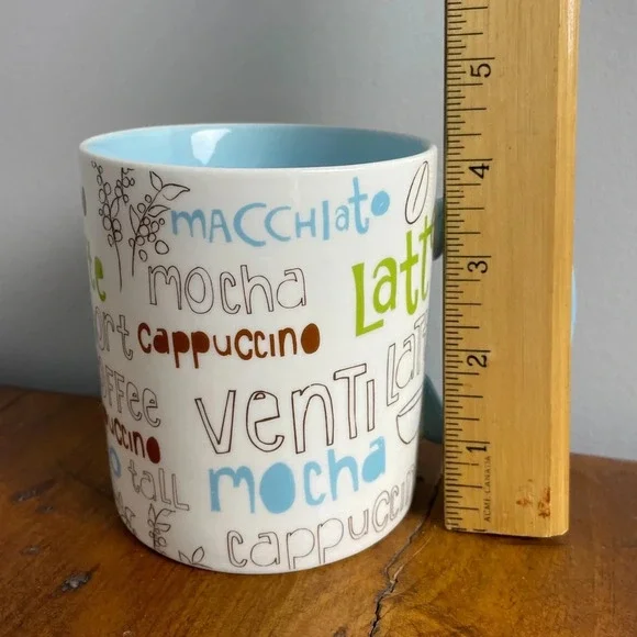 Starbucks‎ Coffee Mug 16 oz. White Blue Coffee Culture Theme Script Latte - Picture 8 of 10